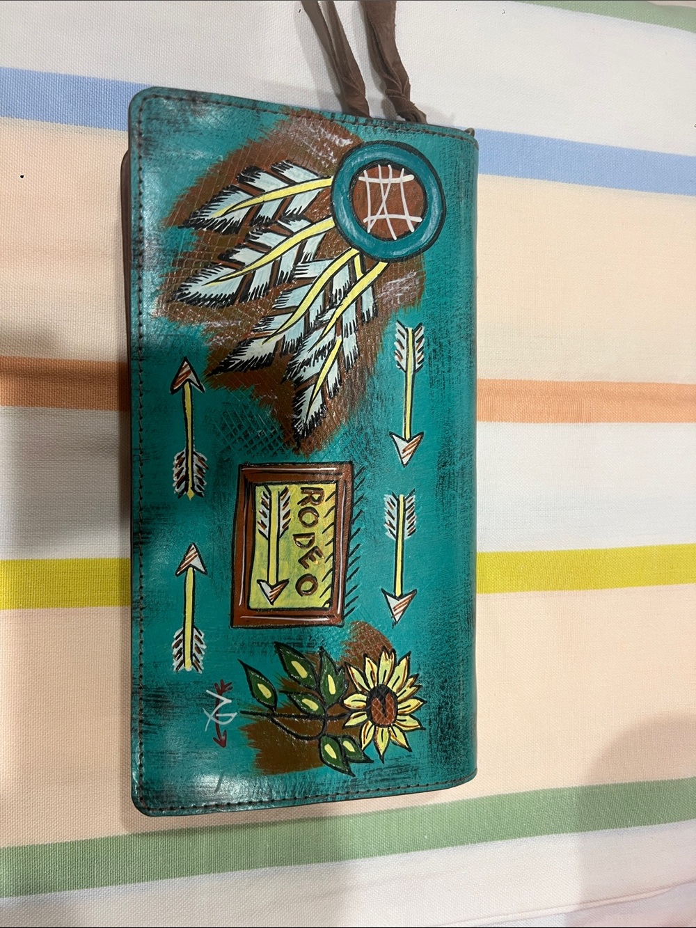 American Darling Turquoise Rodeo Printed Leather Wristlet Wallet/crossbody